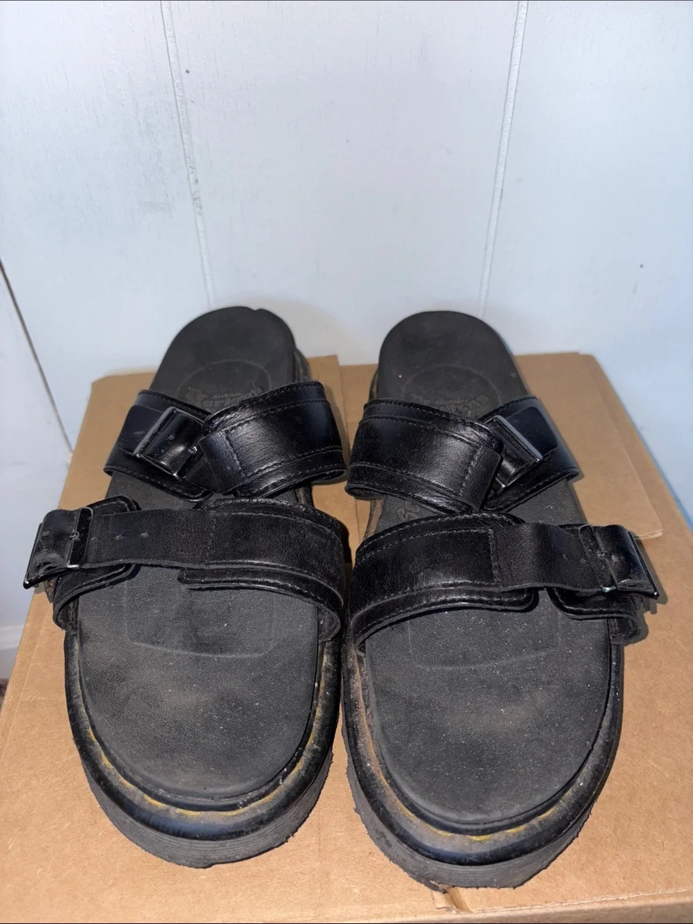Dr. Martens Black Leather Double-Buckle Slide Sandals size 11